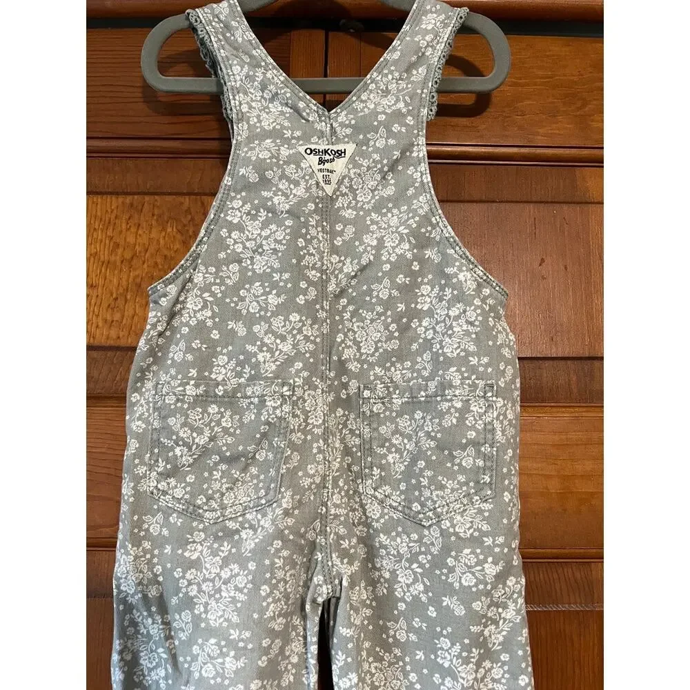 OshKosh B'gosh Girls Floral Overalls Sage Green White 2T Cotton Ditsy Flower